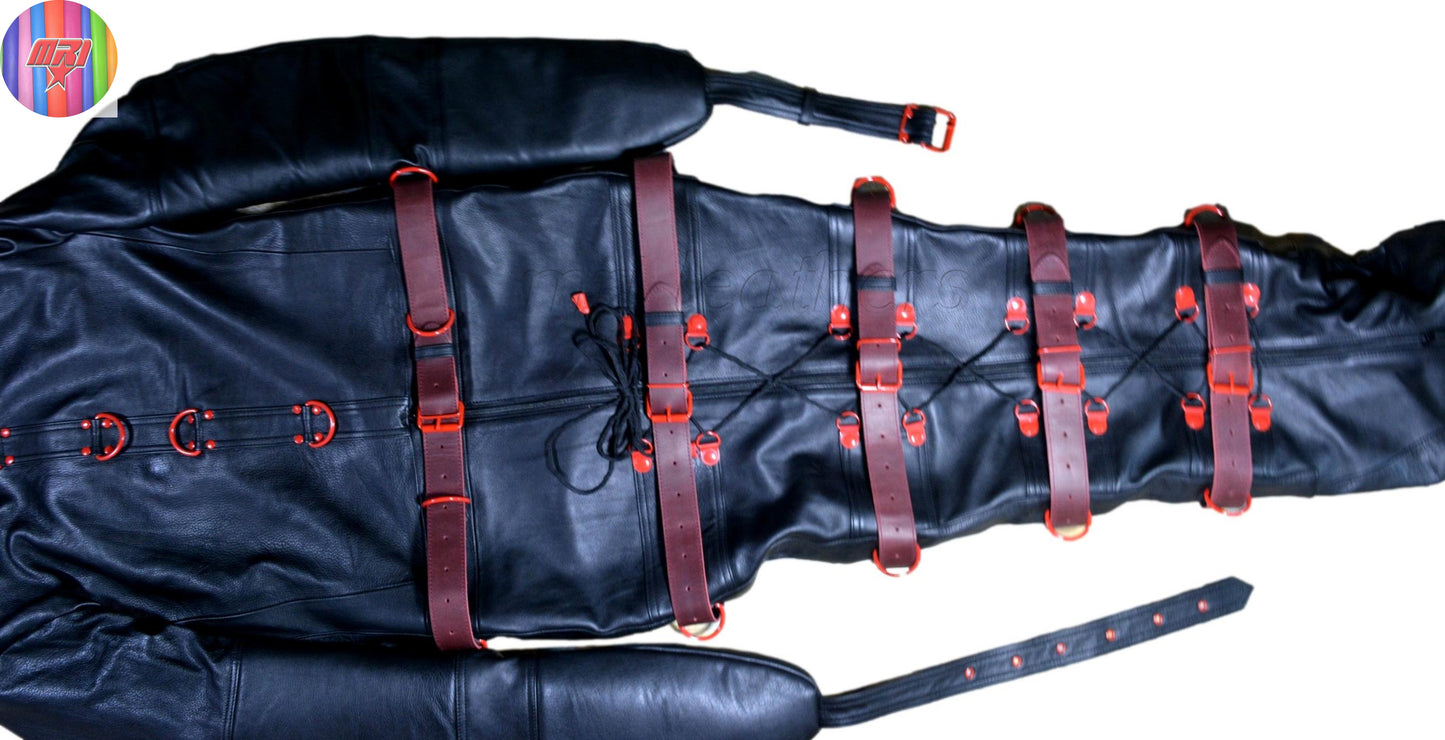 Mummy Gimp Bag Zwangsjacke Leder Schlafsack Fesselgurte Bondage