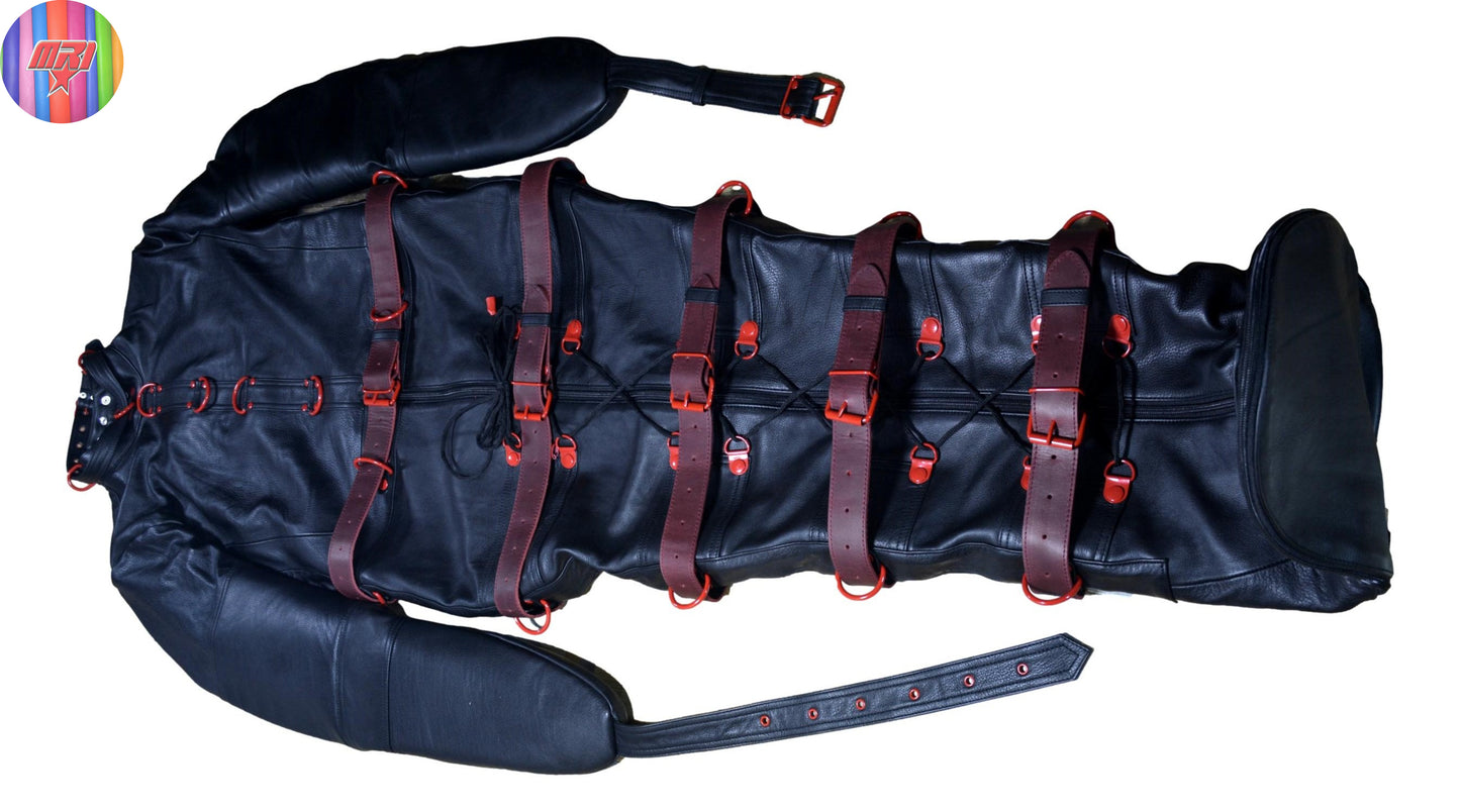 Mummy Gimp Bag Zwangsjacke Leder Schlafsack Fesselgurte Bondage