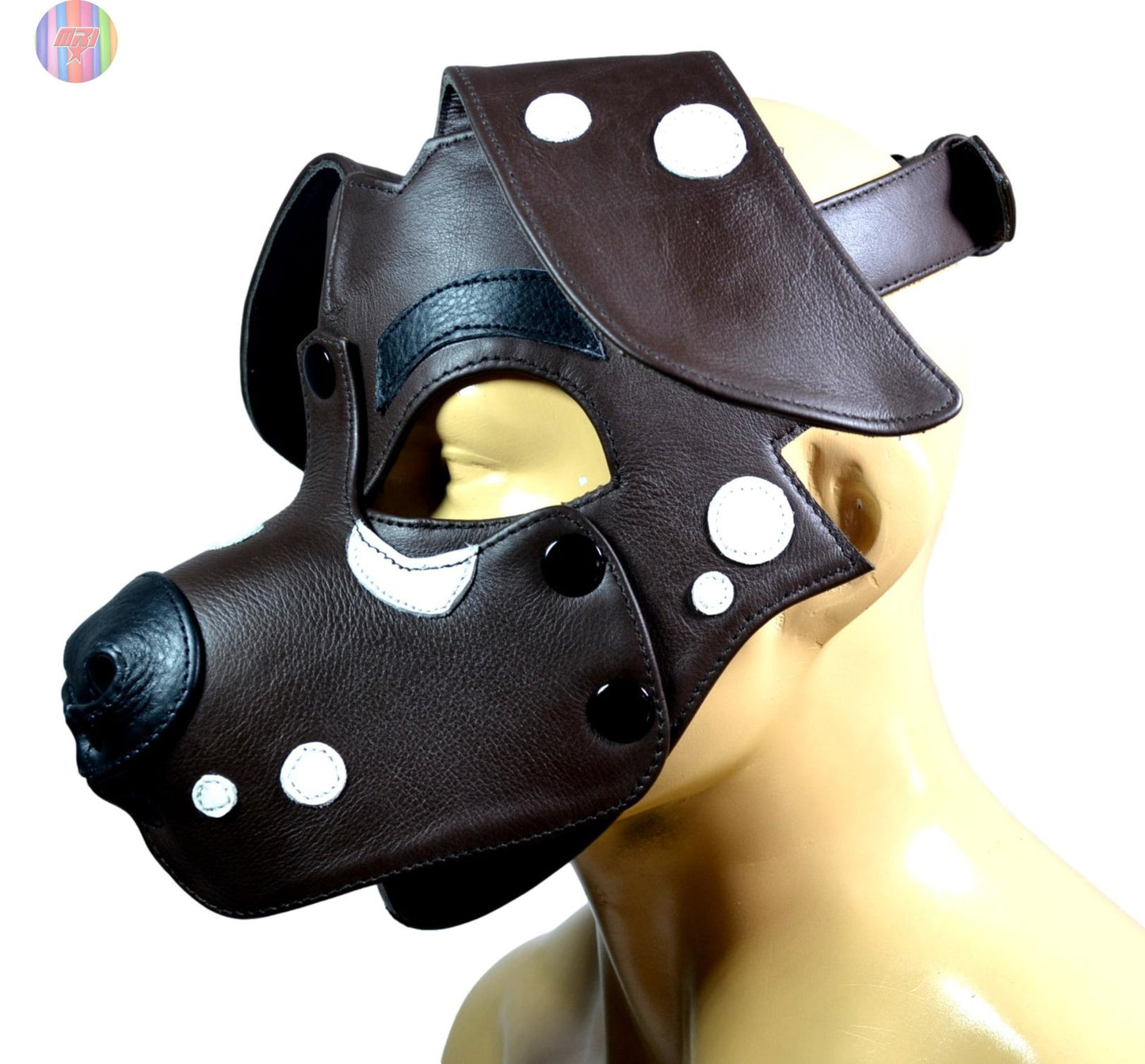 Dalmatian Leather Puppy Hood – Black and White Dog Mask for Cosplay, Pet Play, and Roleplay – Adjustable Human Pup Hood with Floppy Ears (Copy) - MRI Leathers