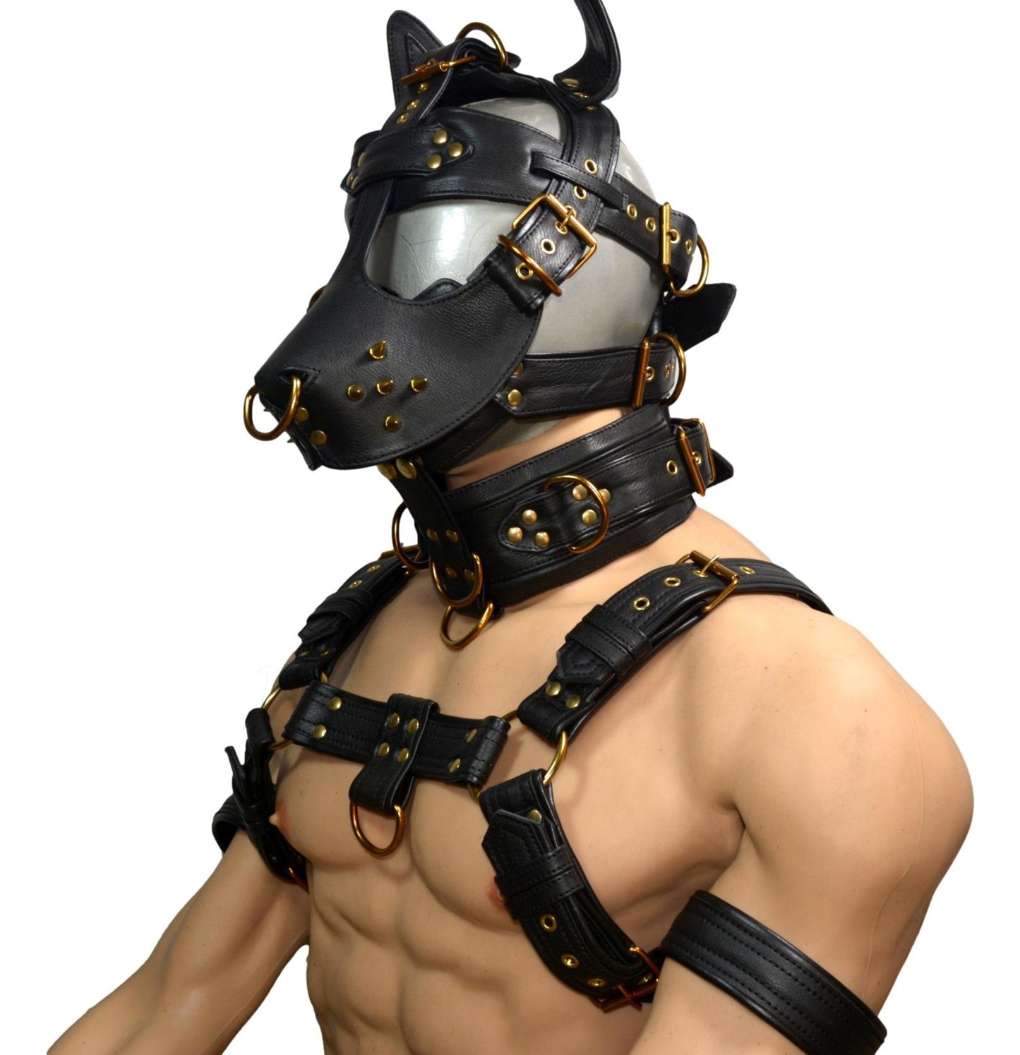 Genuine Leather Bondage Face Muzzle BDSM Head Harness Hood Adult Gear matching harness - MRI Leathers