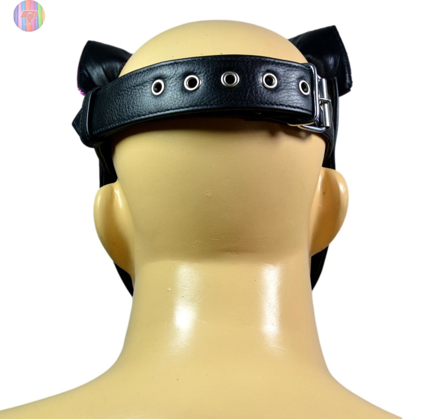 Gold and Black Leather Puppy Hood – Removable Muzzle Dog Mask for Pet Play, Cosplay & Roleplay – Adjustable Pup Hood with Metal Ear Support - MRI Leathers