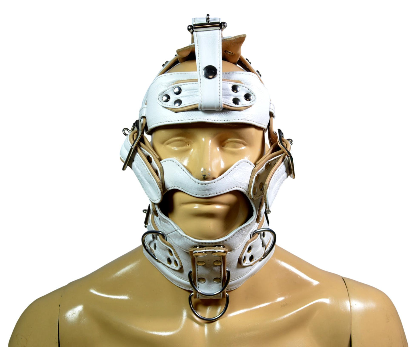 Leather Bunny Rabbit Pet Play Hood – White & Purple Stitching with Locking Buckles - MRI Leathers