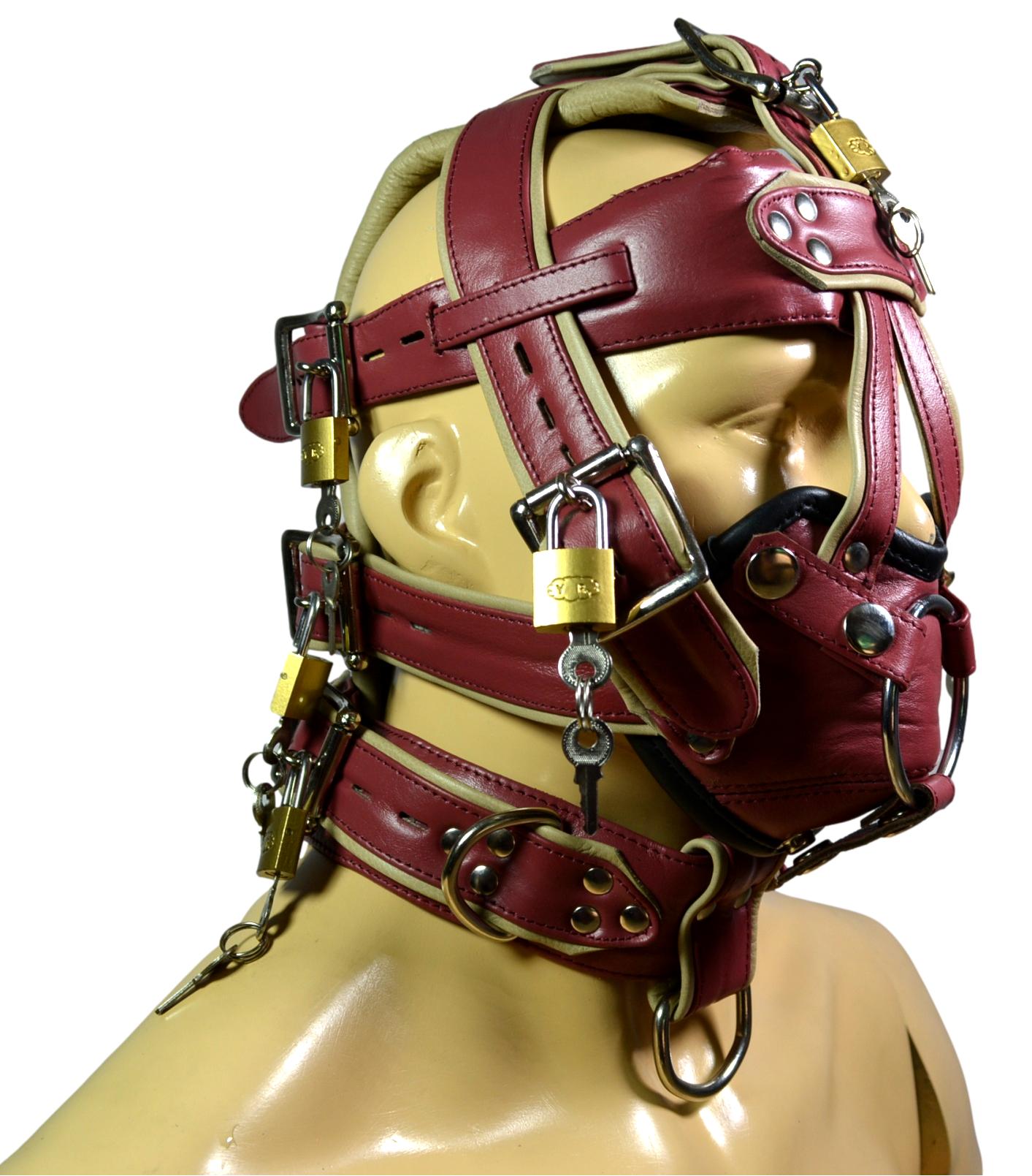 Leather Gear Face Hood Fetish Bondage Muzzle Gag Mouth Plug O Ring/Dildo Gag locking buckles - MRI Leathers