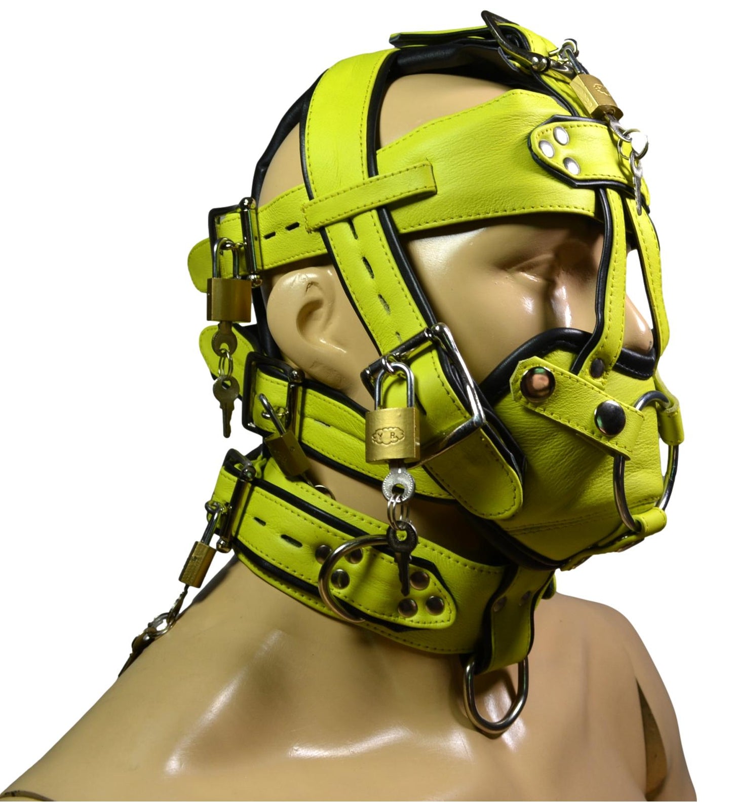 Leather Gear Face Hood Fetish Bondage Muzzle Gag Mouth Plug O Ring/Dildo Gag locking buckles - MRI Leathers