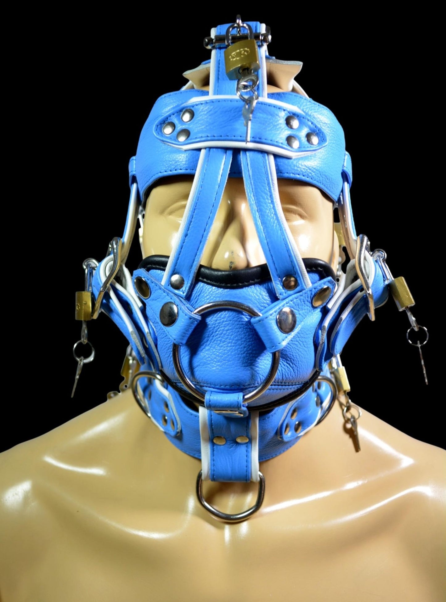 Leather Gear Face Hood Fetish Bondage Muzzle Gag Mouth Plug O Ring/Dildo Gag locking buckles - MRI Leathers
