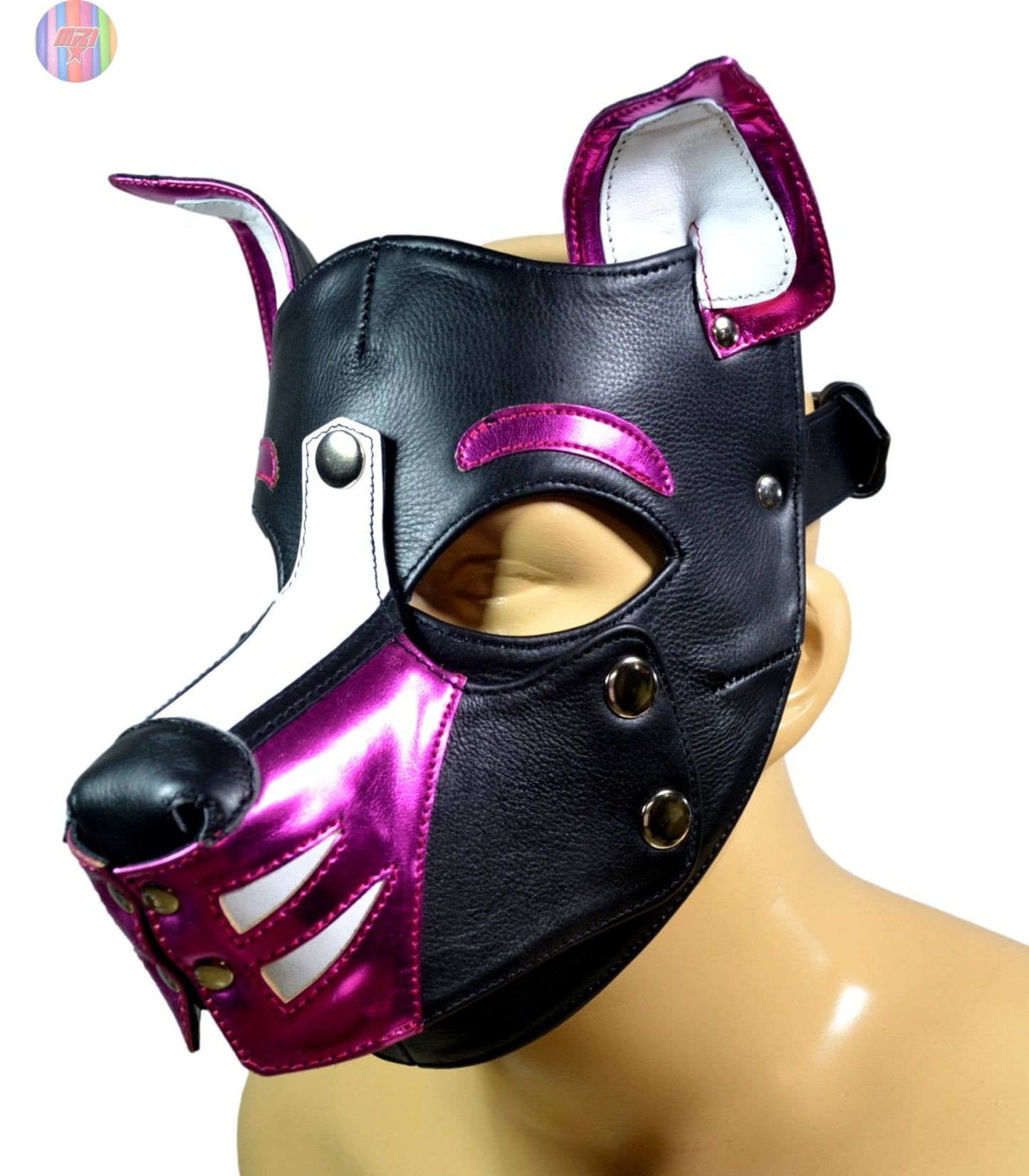Leather Puppy Hood – Removable Muzzle Dog Mask for Pet Play, Cosplay & Roleplay – Adjustable Pup Hood with Metal Ear Support - MRI Leathers