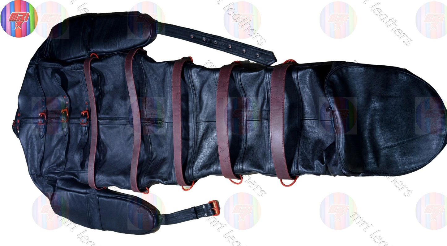 Real Leather Sleeping Bag Bondage Body Bag Bdsm Mummy Seductive Restricted/Leather BDSM Sleep Sack With Leather Belts and nipple flaps - MRI Leathers