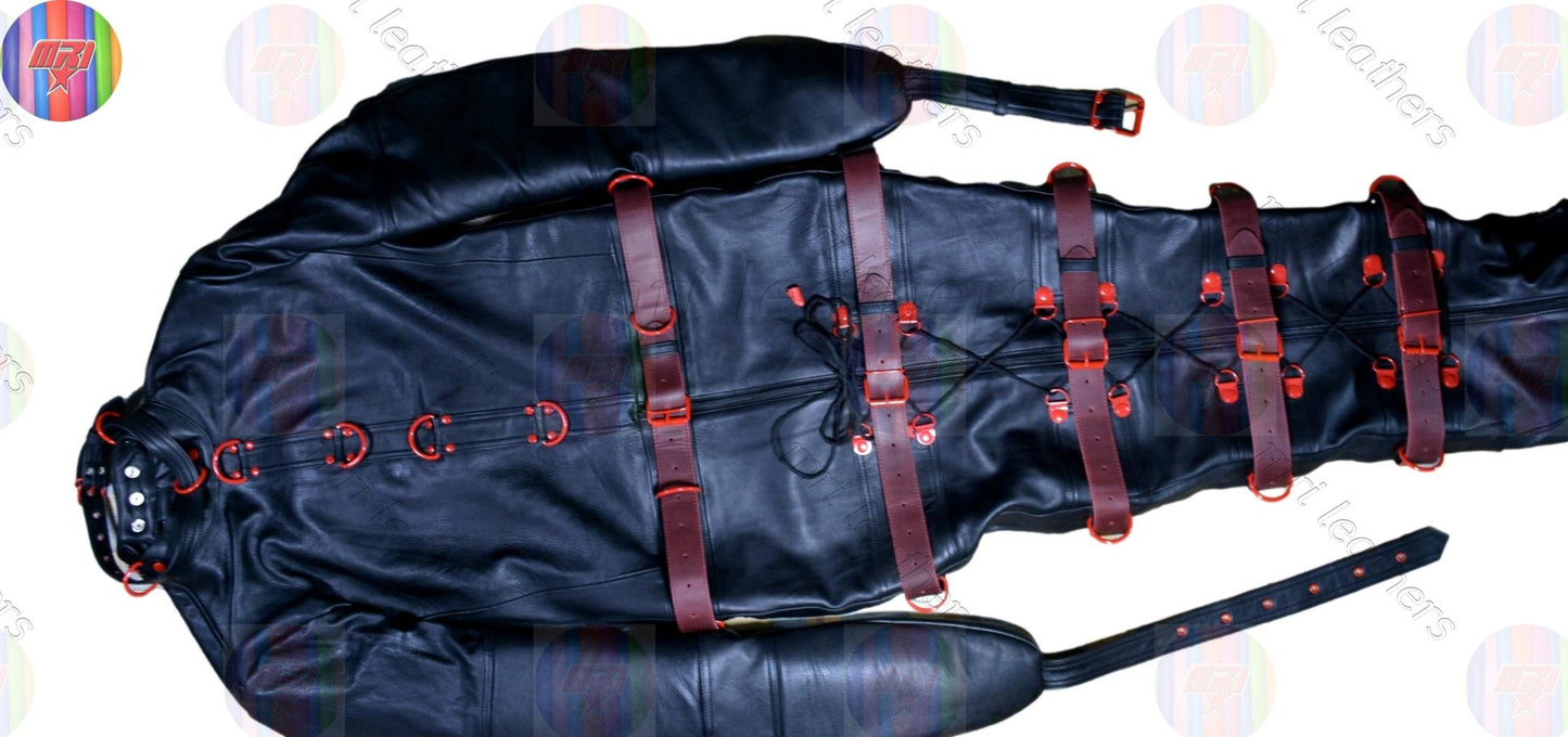 Real Leather Sleeping Bag Bondage Body Bag Bdsm Mummy Seductive Restricted/Leather BDSM Sleep Sack With Leather Belts and nipple flaps - MRI Leathers