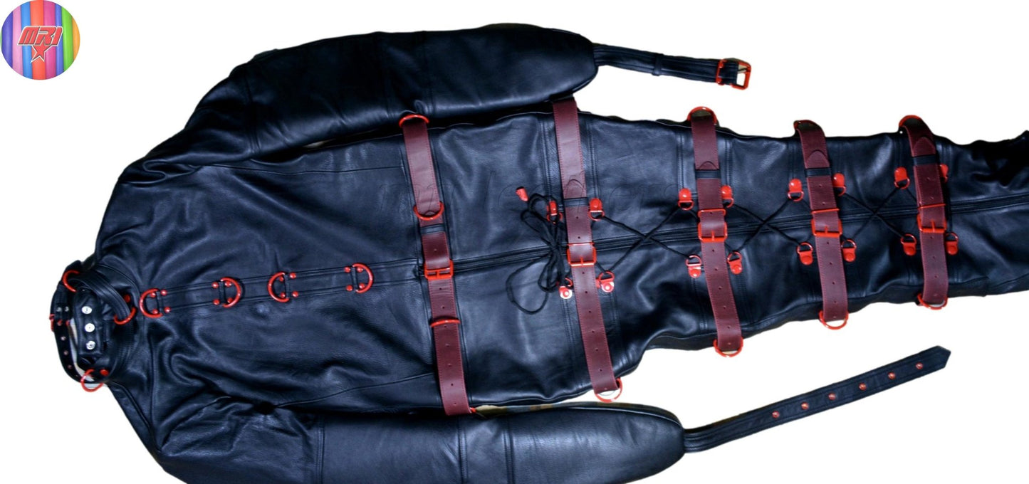 Real Leather Sleeping Bag Bondage Body Bag Bdsm Mummy Seductive Restricted/Leather BDSM Sleep Sack With Leather Belts and nipple flaps - MRI Leathers