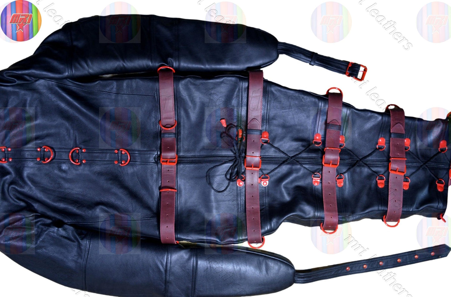 Real Leather Sleeping Bag Bondage Body Bag Bdsm Mummy Seductive Restricted/Leather BDSM Sleep Sack With Leather Belts and nipple flaps - MRI Leathers