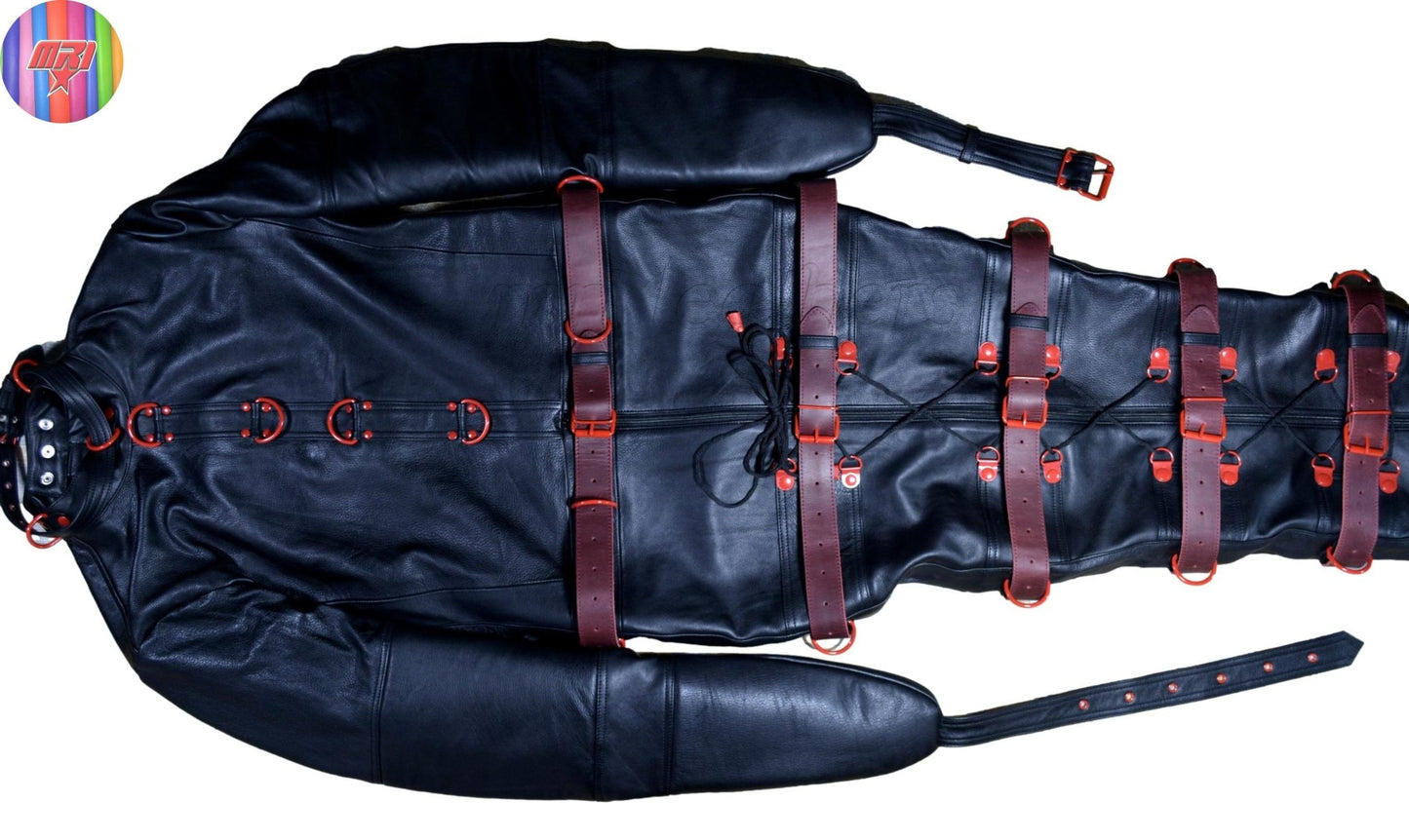 Real Leather Sleeping Bag Bondage Body Bag Bdsm Mummy Seductive Restricted/Leather BDSM Sleep Sack With Leather Belts and nipple flaps - MRI Leathers