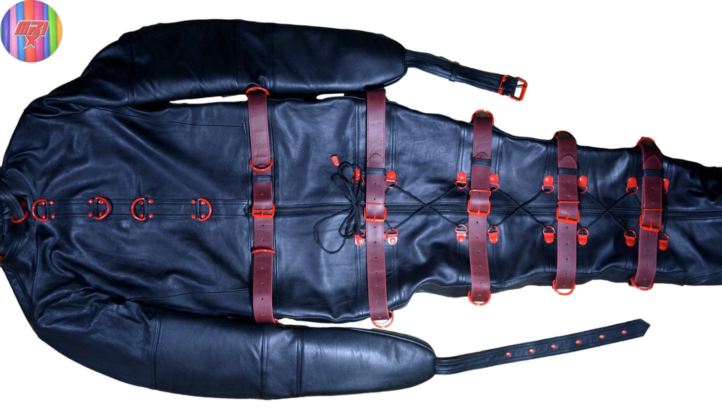 Real Leather Sleeping Bag Bondage Body Bag Bdsm Mummy Seductive Restricted/Leather BDSM Sleep Sack With Leather Belts and nipple flaps - MRI Leathers