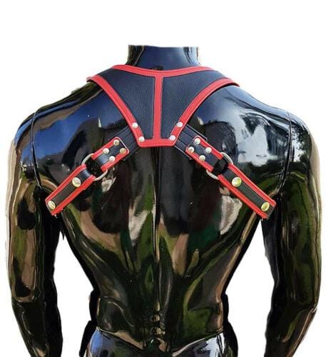 Black Leather WIDE Studded Straps/Buckles Men's Body Chest Harness Adjustable - MRI Leathers