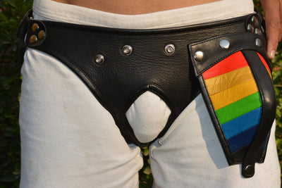 Gay Pride Rainbow Mens Jockstrap Leather adjustable waist - MRI Leathers