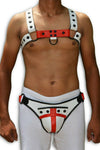 Genuine leather HARNESS GAY Leather White Black adjustable straps - MRI Leathers