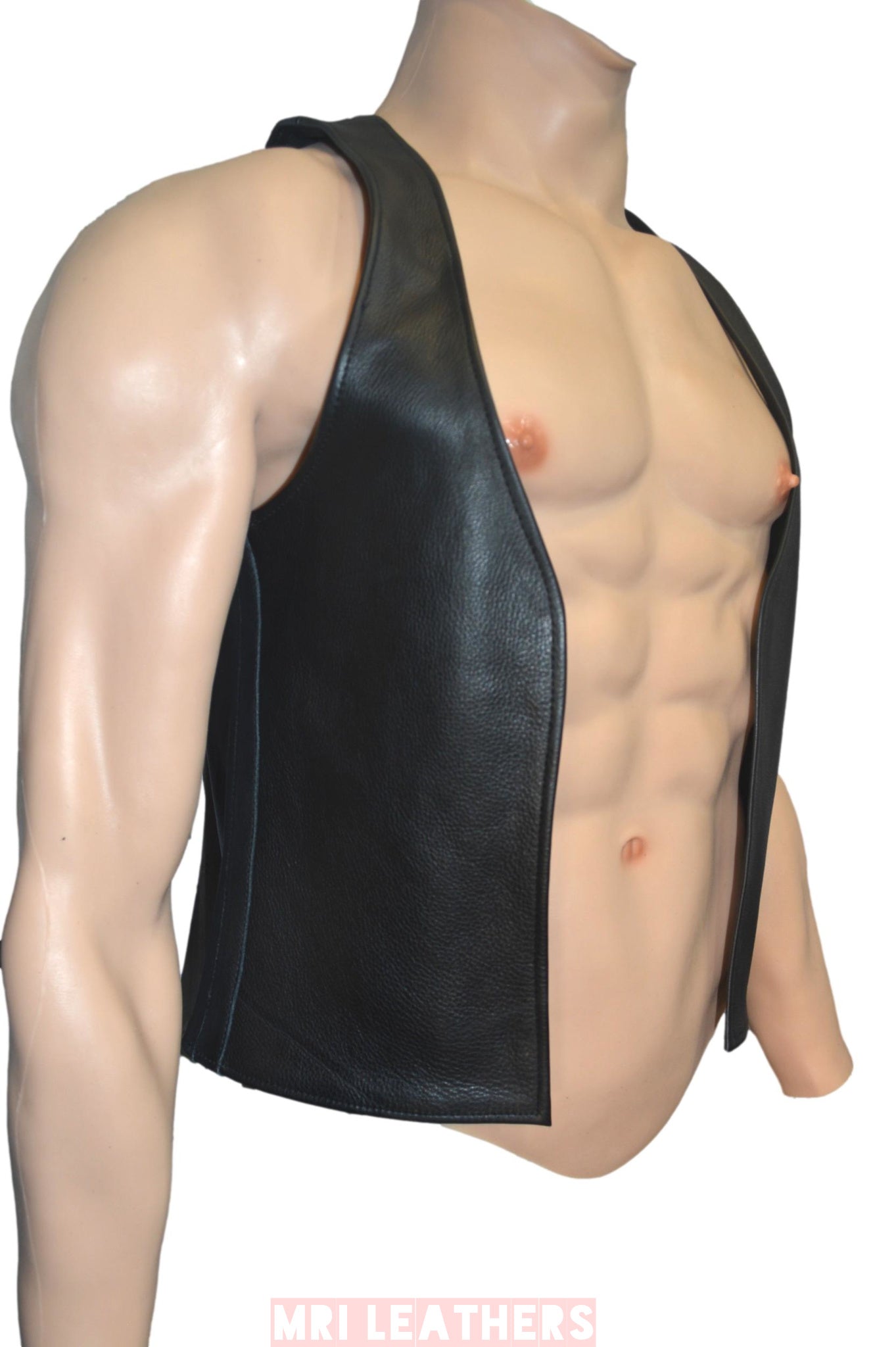 Leather Bar Vest for Men Open Front Hand Made leather vest - MRI Leathers