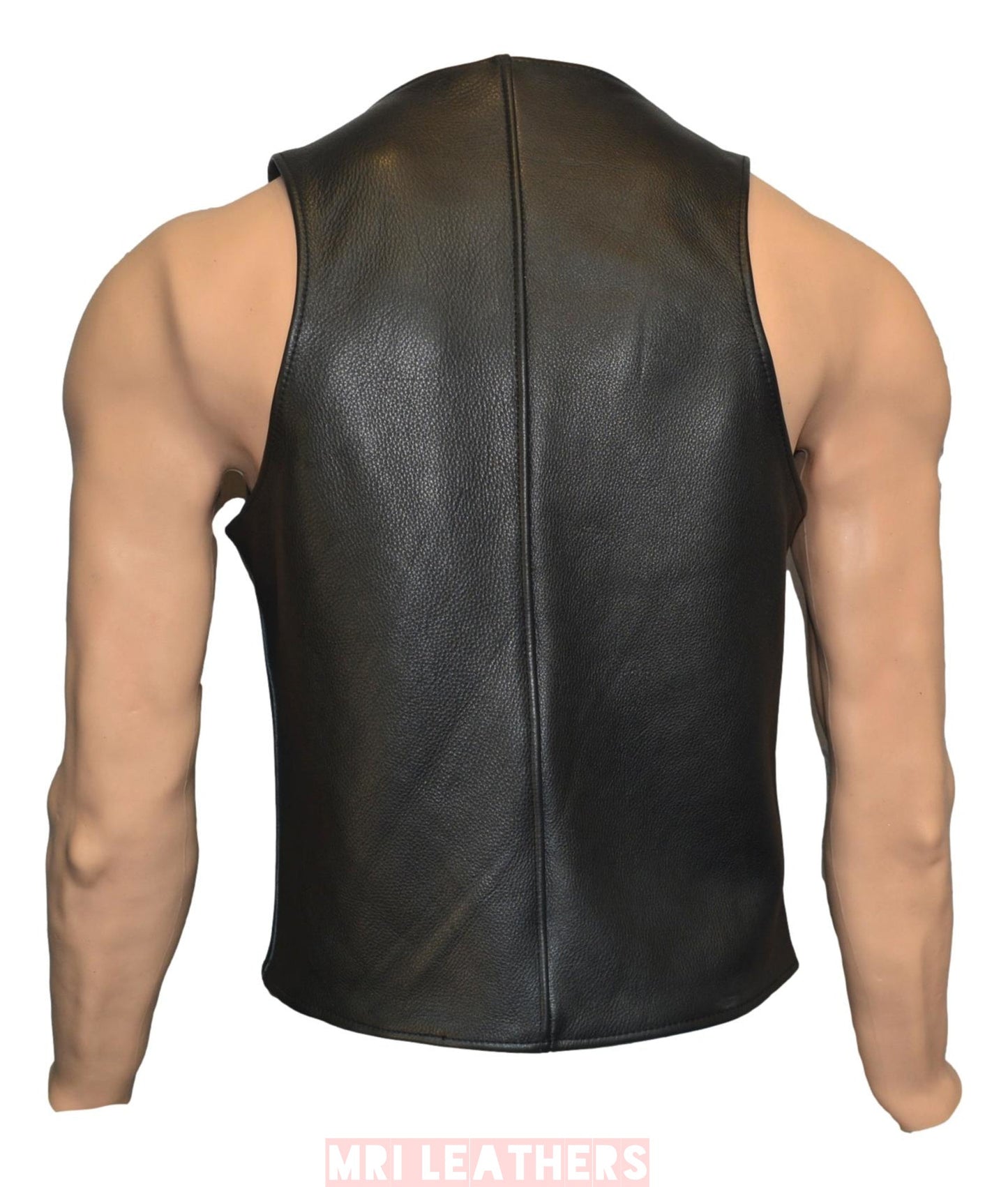 Men's open front handmade leather bar vest with a high cut design