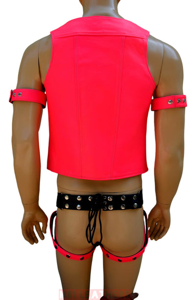 Leather Bar Vest for Men Open Front Leather Vest For Men Hand Made Leather Vest with thong - MRI Leathers