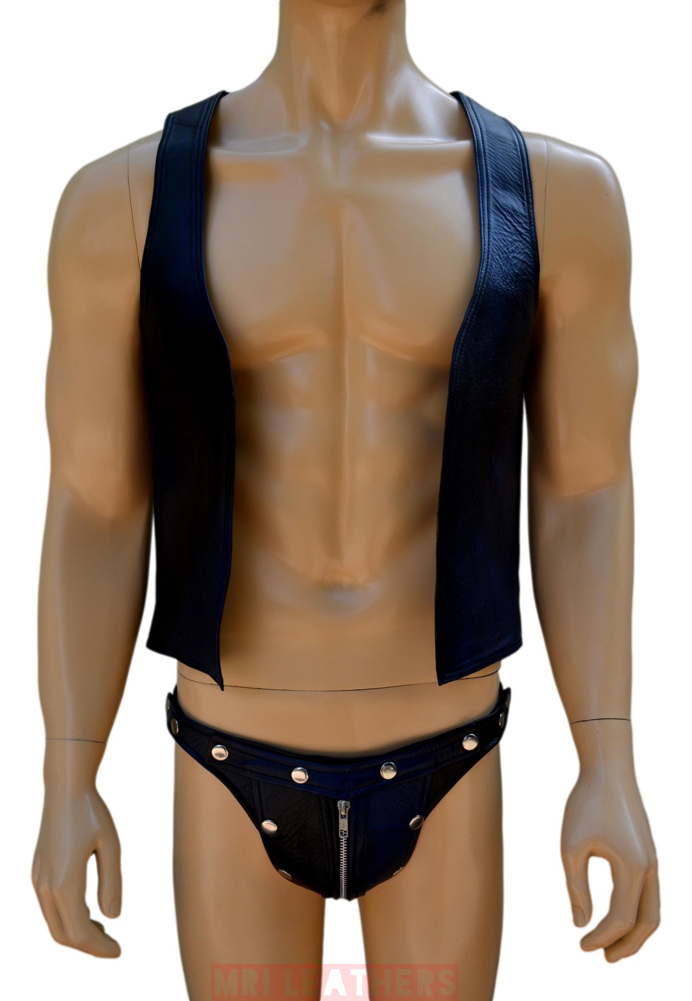 Leather Bar Vest for Men Open Front Leather Vest For Men Hand Made Leather Vest with thong - MRI Leathers