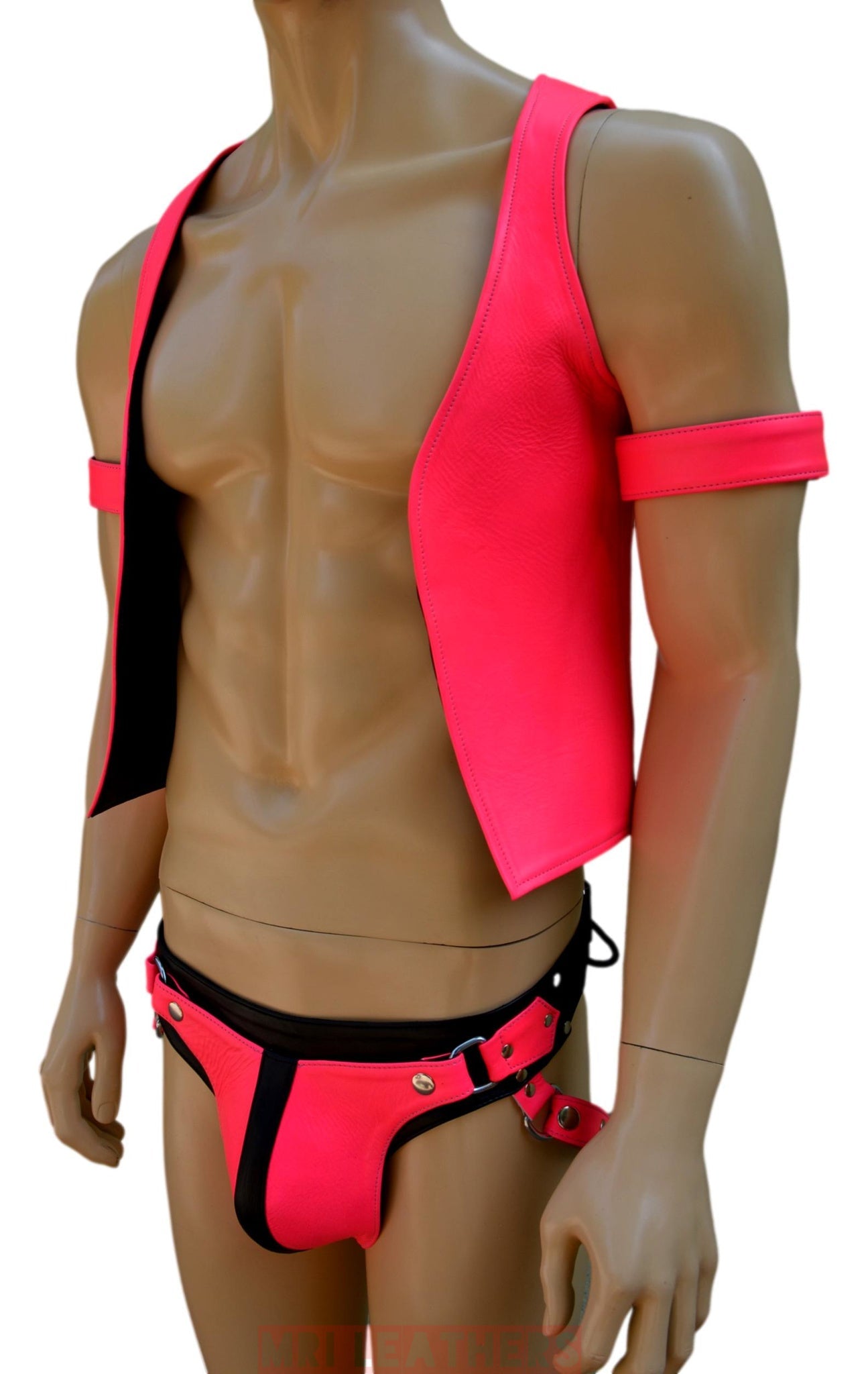 Leather Bar Vest for Men Open Front Leather Vest For Men Hand Made Leather Vest with thong - MRI Leathers