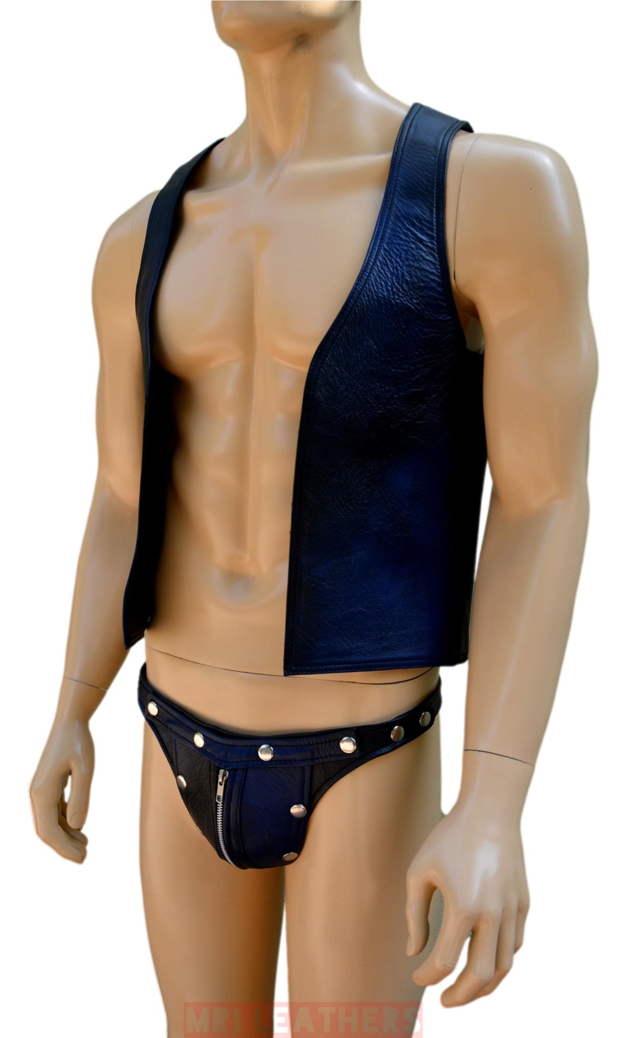 Leather Bar Vest for Men Open Front Leather Vest For Men Hand Made Leather Vest with thong - MRI Leathers