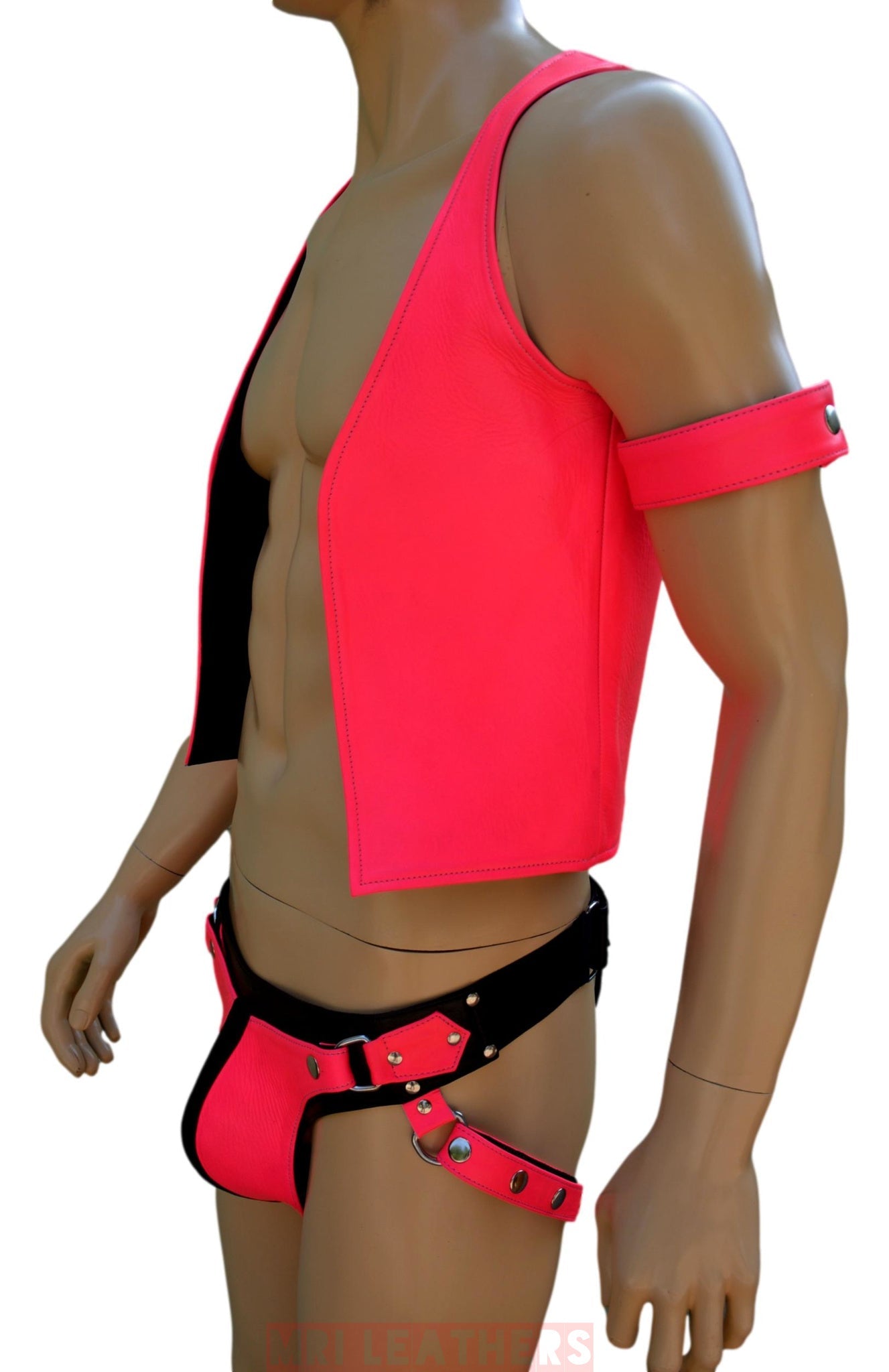 Leather Bar Vest for Men Open Front Leather Vest For Men Hand Made Leather Vest with thong - MRI Leathers