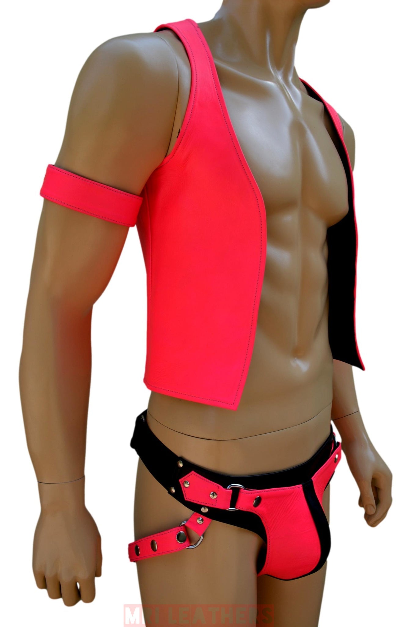 Leather Bar Vest for Men Open Front Leather Vest For Men Hand Made Leather Vest with thong - MRI Leathers