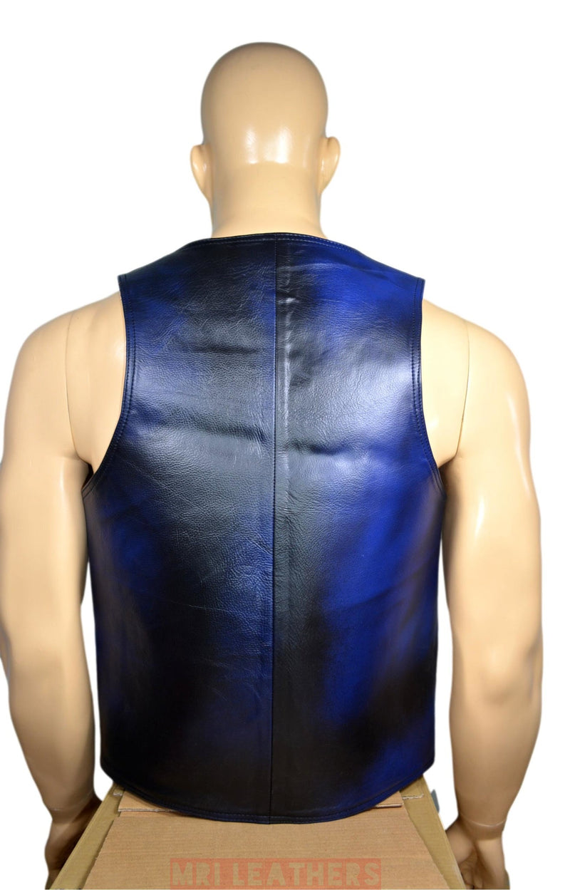 Leather Bar Vest for Men Open Front Leather Vest For Men Hand Made Leather Vest with thong - MRI Leathers