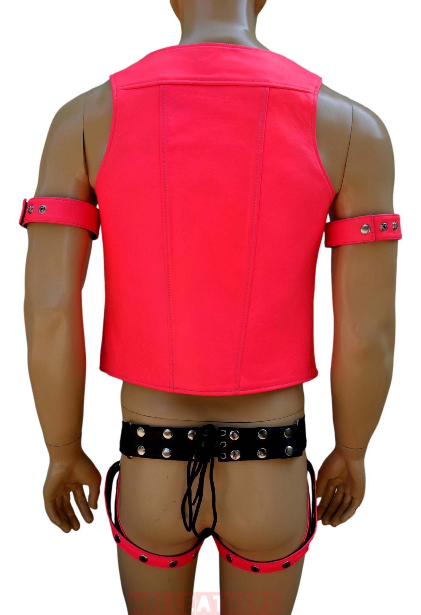 Leather Bar Vest for Men Open Front Leather Vest For Men Hand Made Leather Vest with thong - MRI Leathers