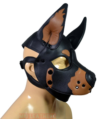 Leather Doberman Puppy Mask Hood removable muzzle - MRI Leathers