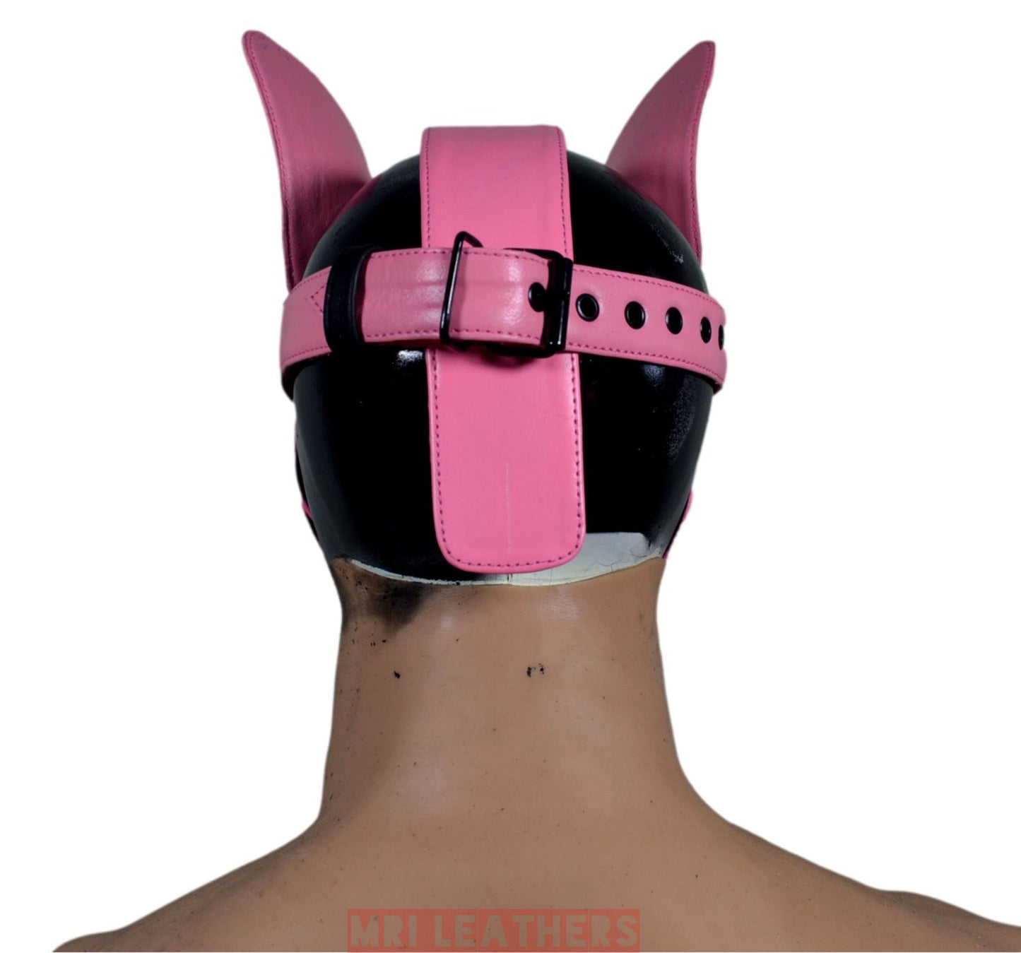 Leather Dog Mask Hood Pet Play Puppy Mask Human Pink White - MRI Leathers