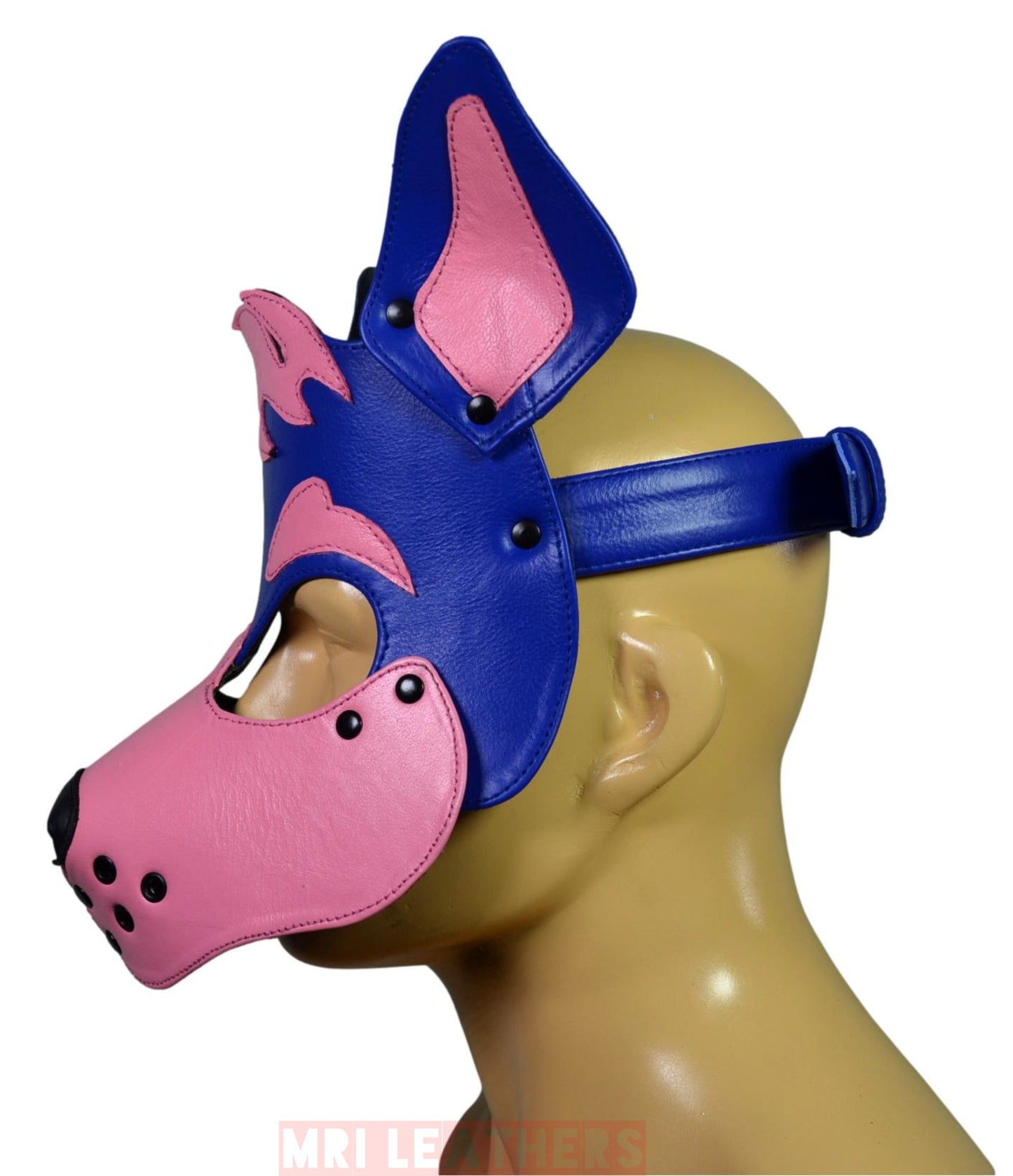 Leather Dog Mask Leather Dog Mask Dog Hood Pet Play Hood Puppy Mask Blue Pink - MRI Leathers