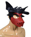 Leather Dog Mask Leather Dog Mask Dog Hood Pet Play Hood Puppy Mask Horns Red - MRI Leathers