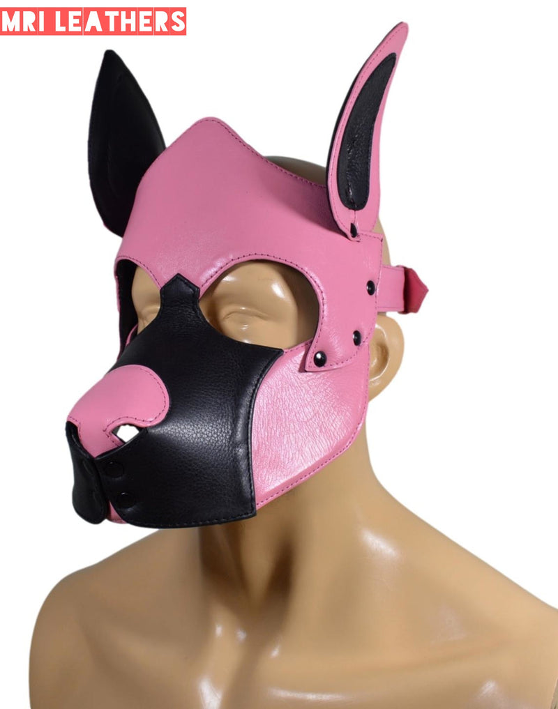 Leather Dog Mask Leather Dog Mask Dog Hood Pet Play Hood Puppy Mask pink - MRI Leathers
