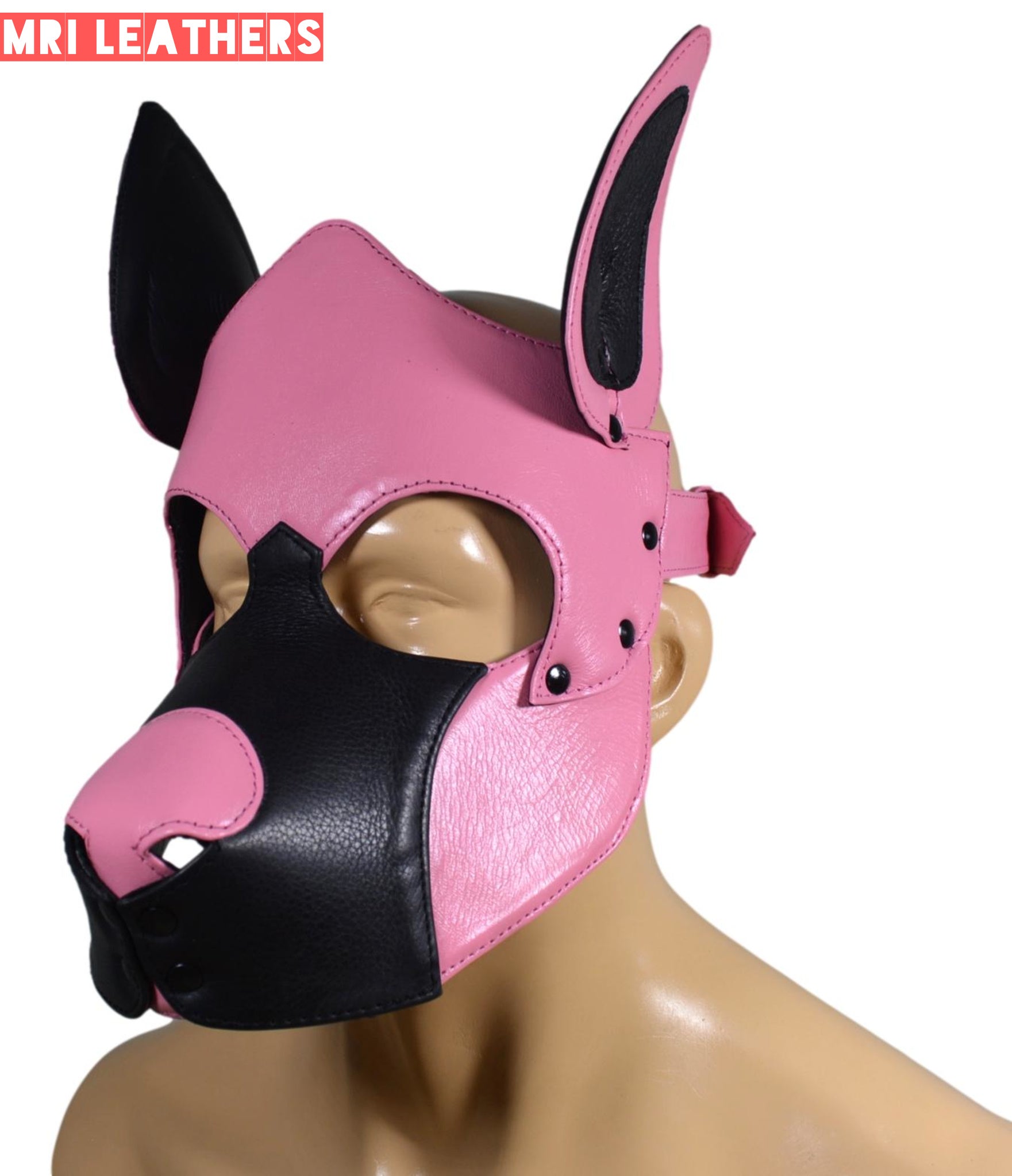 Leather Dog Mask Leather Dog Mask Dog Hood Pet Play Hood Puppy Mask pink - MRI Leathers