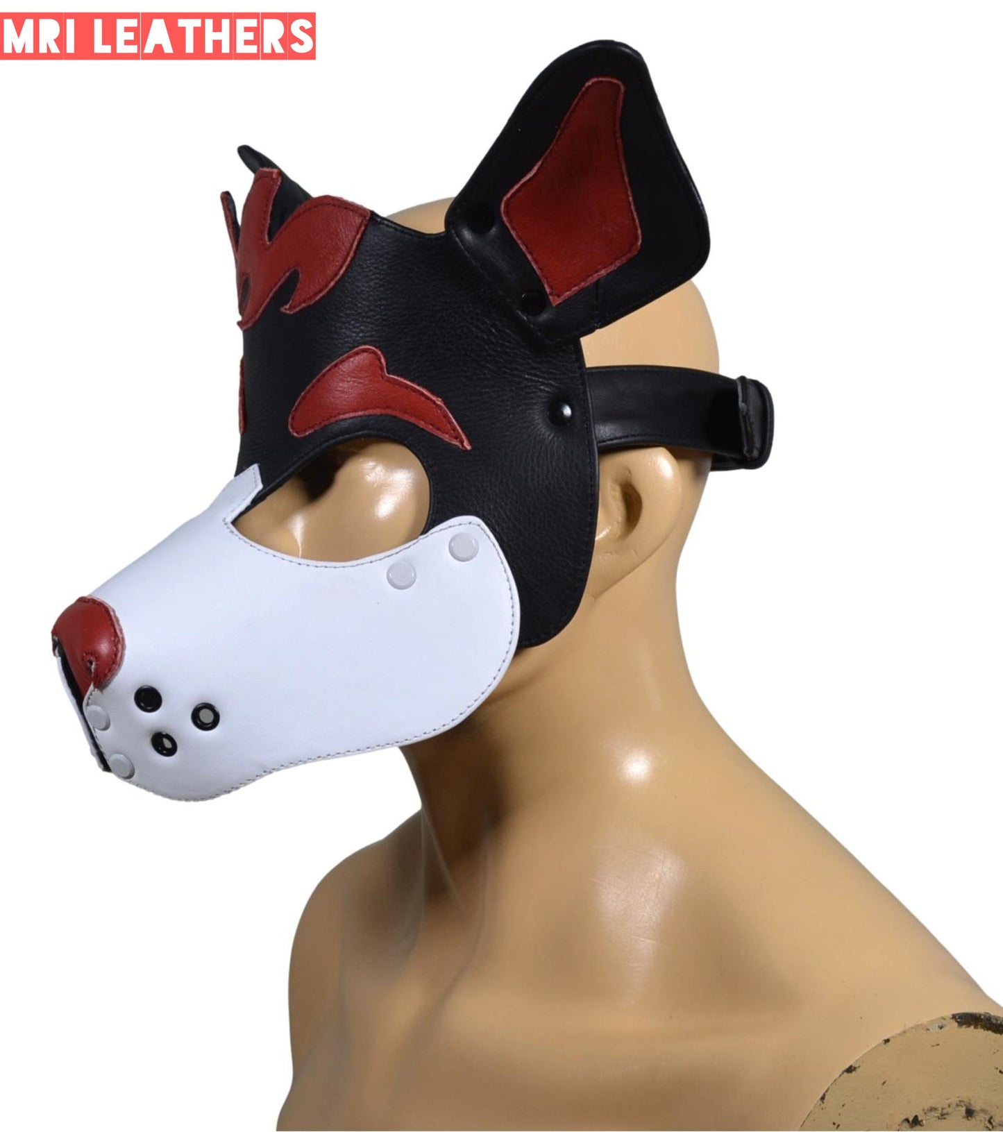 Leather Dog Mask Leather Dog Mask Dog Hood Pet Play Hood Puppy Mask Red - MRI Leathers