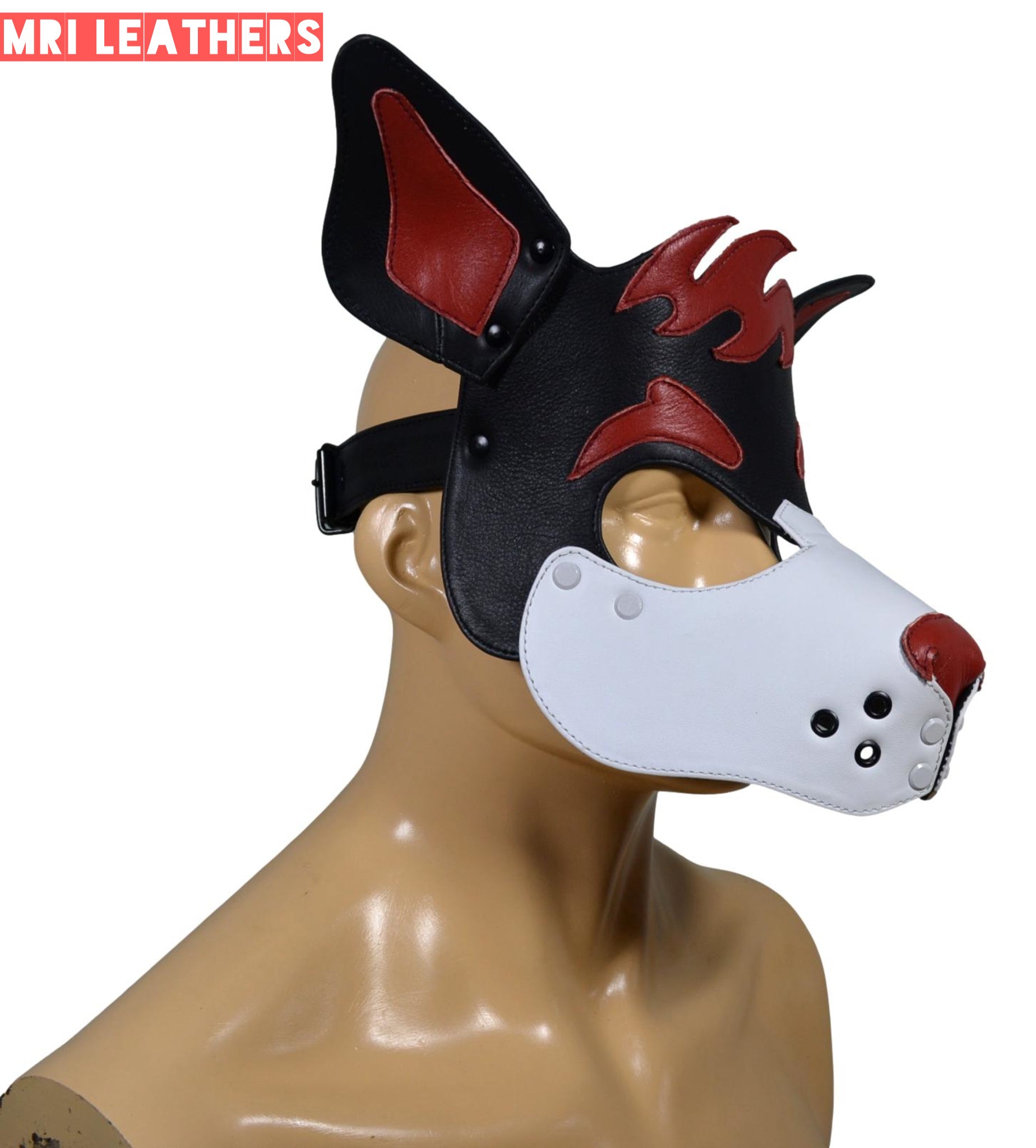 Leather Dog Mask Leather Dog Mask Dog Hood Pet Play Hood Puppy Mask Red - MRI Leathers