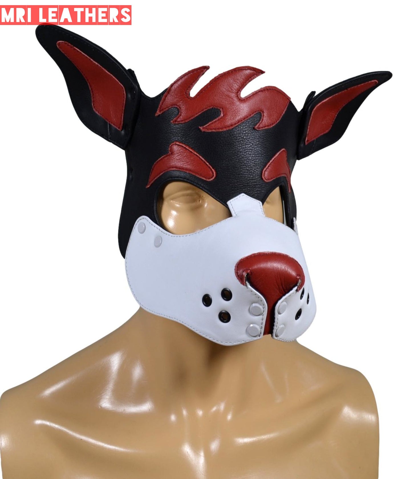 Leather Dog Mask Leather Dog Mask Dog Hood Pet Play Hood Puppy Mask Red - MRI Leathers