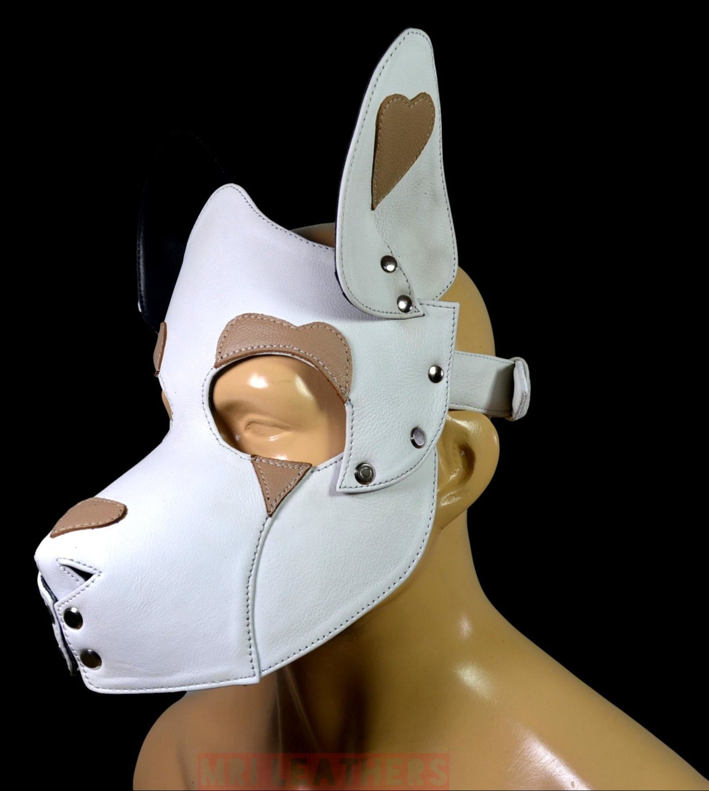 Leather Dog Mask Leather Dog Mask Dog Hood Pet Play Hood Puppy Mask White - MRI Leathers