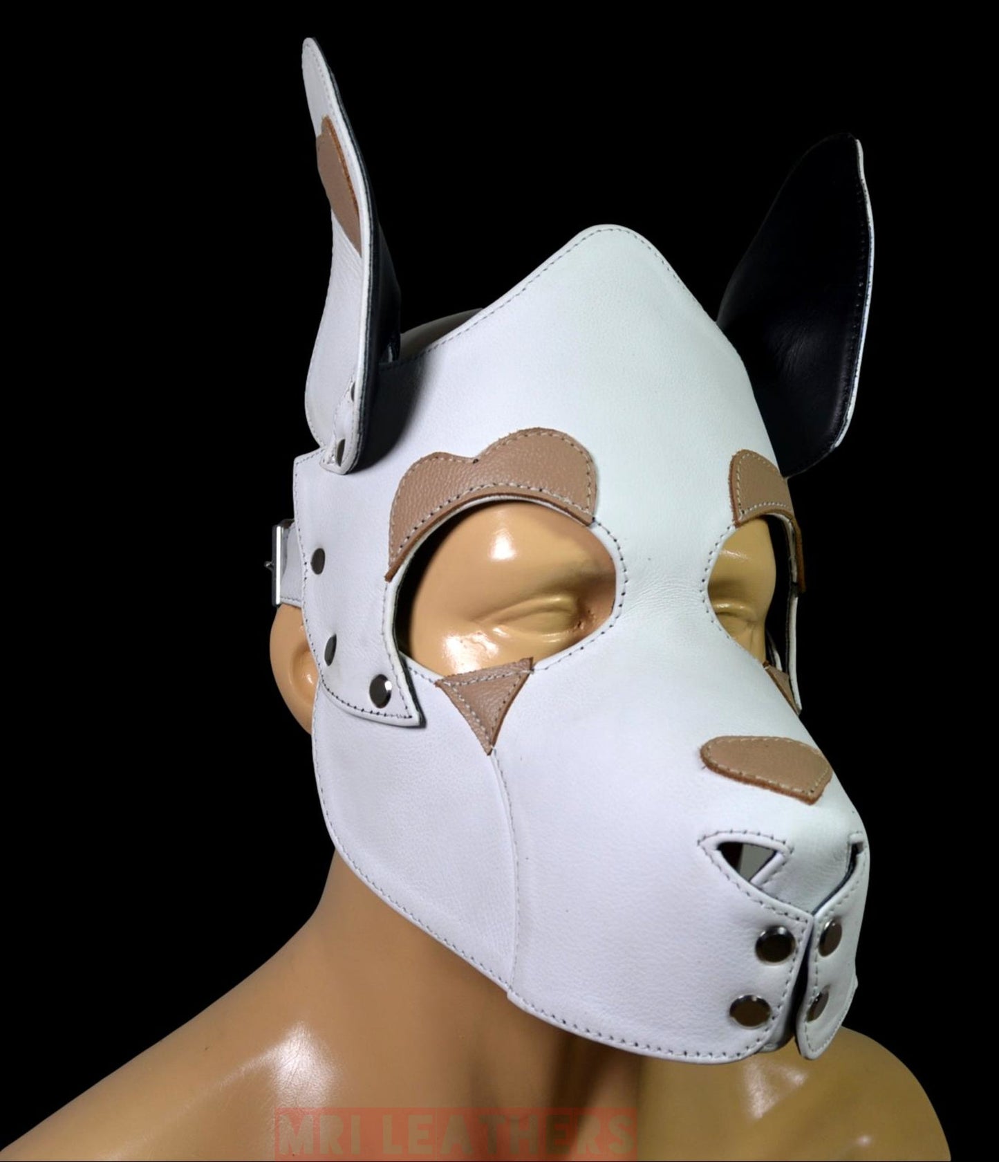 Leather Dog Mask Leather Dog Mask Dog Hood Pet Play Hood Puppy Mask White - MRI Leathers