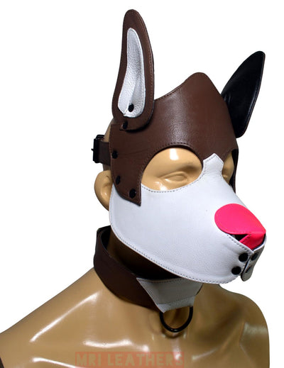 Leather Dog Mask Leather Dog Mask Dog Hood Pet Play Hood Puppy Mask White - MRI Leathers