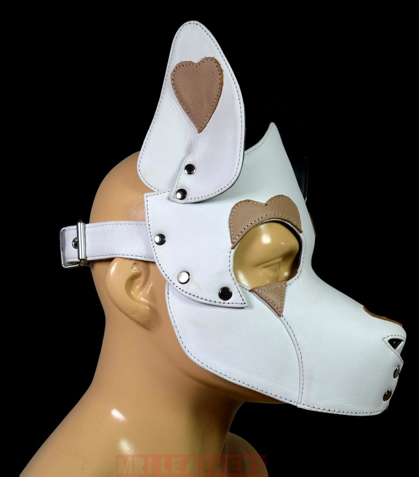 Leather Dog Mask Leather Dog Mask Dog Hood Pet Play Hood Puppy Mask White - MRI Leathers