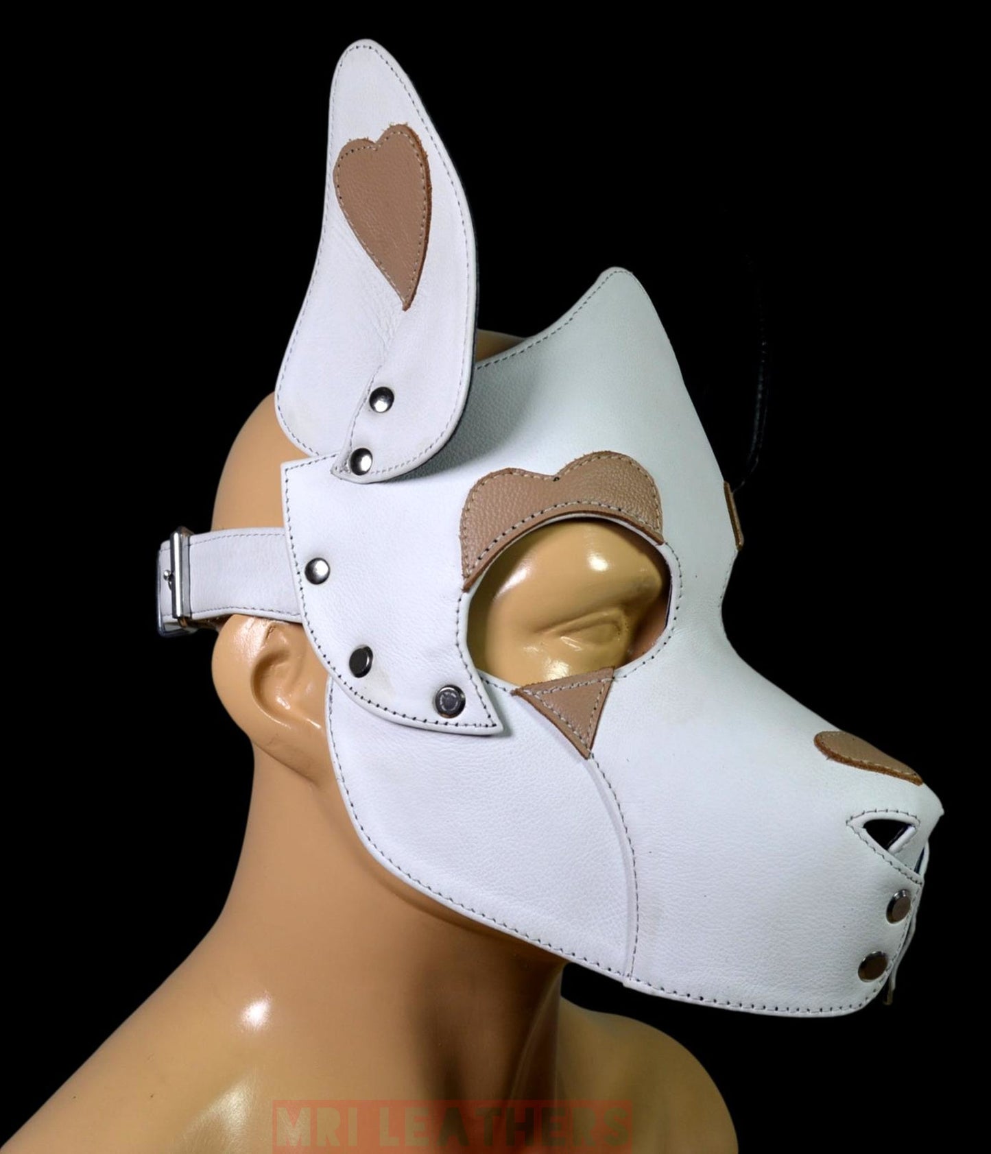 Leather Dog Mask Leather Dog Mask Dog Hood Pet Play Hood Puppy Mask White - MRI Leathers