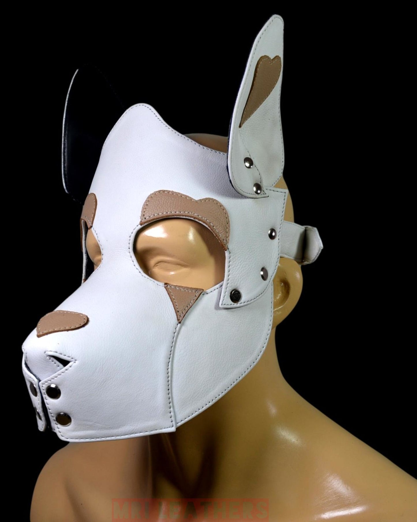 Leather Dog Mask Leather Dog Mask Dog Hood Pet Play Hood Puppy Mask White - MRI Leathers