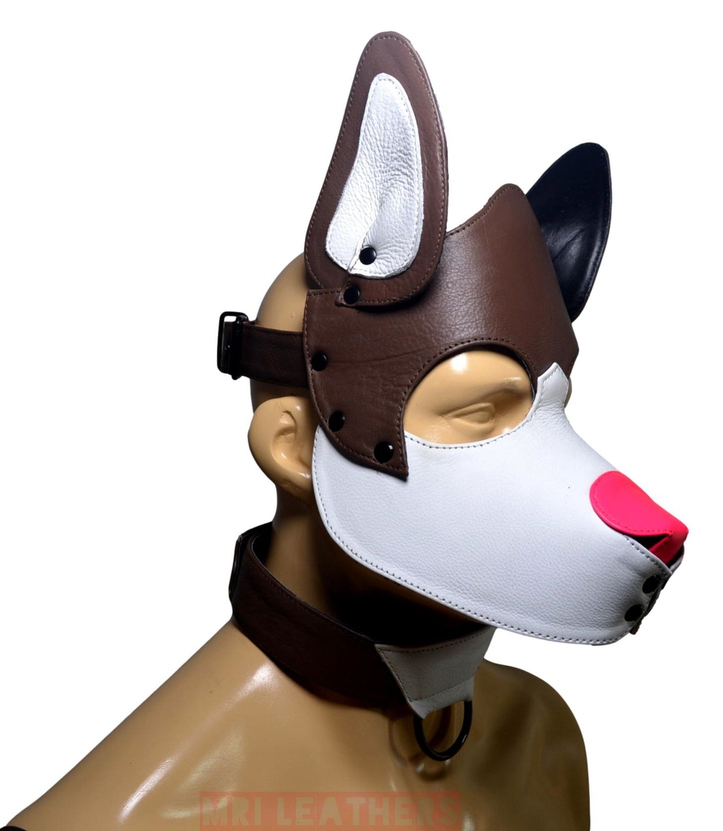Leather Dog Mask Leather Dog Mask Dog Hood Pet Play Hood Puppy Mask White - MRI Leathers