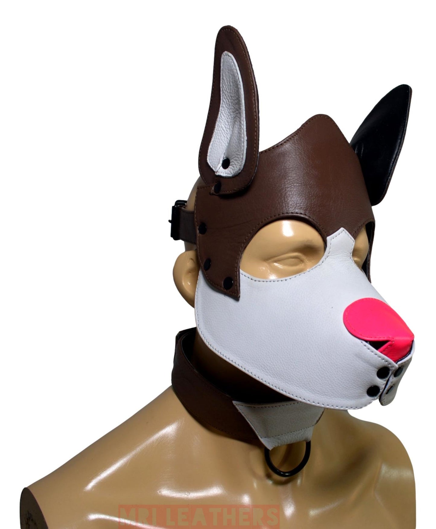 Leather Dog Mask Leather Dog Mask Dog Hood Pet Play Hood Puppy Mask White - MRI Leathers