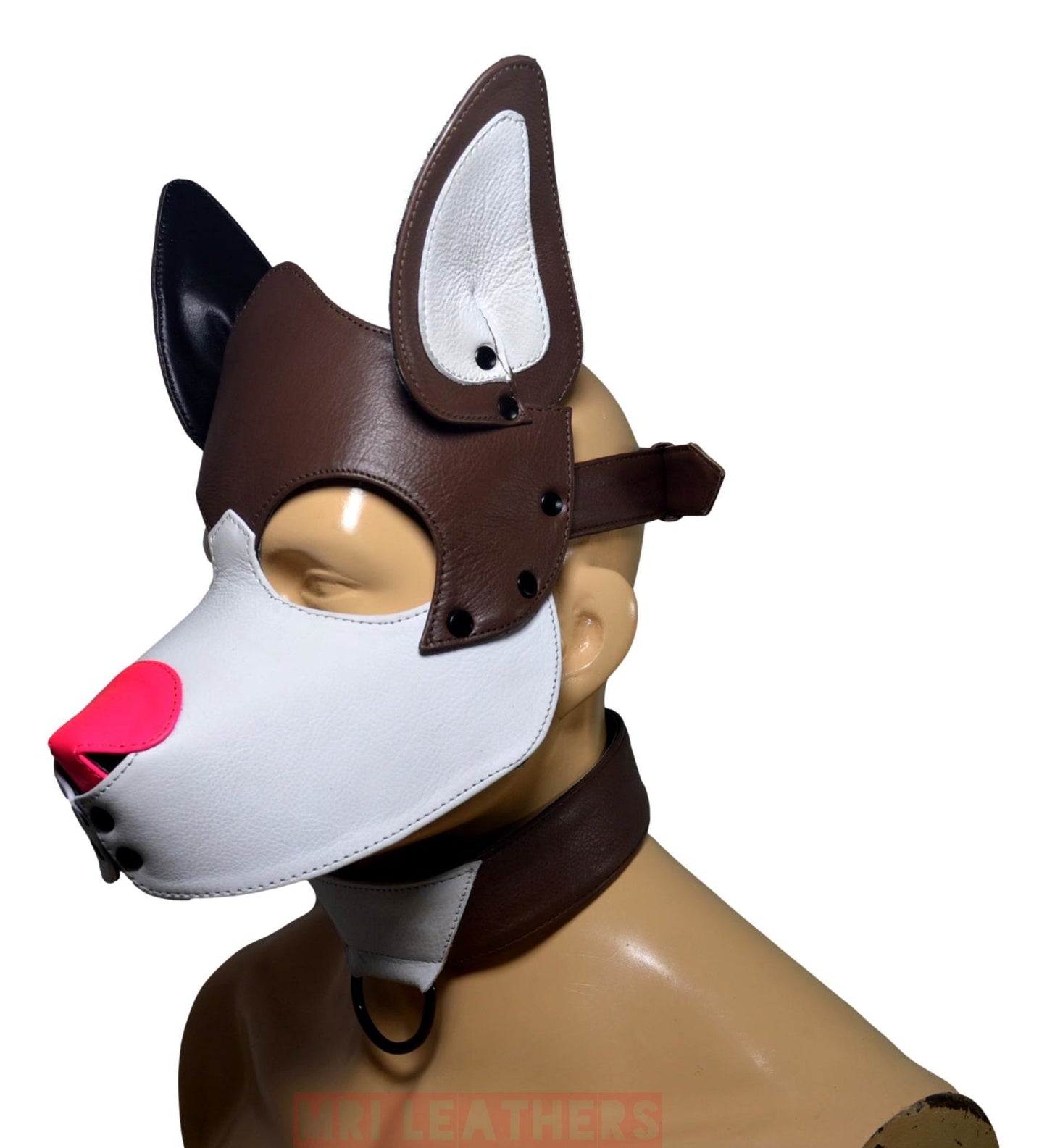 Leather Dog Mask Leather Dog Mask Dog Hood Pet Play Hood Puppy Mask White - MRI Leathers
