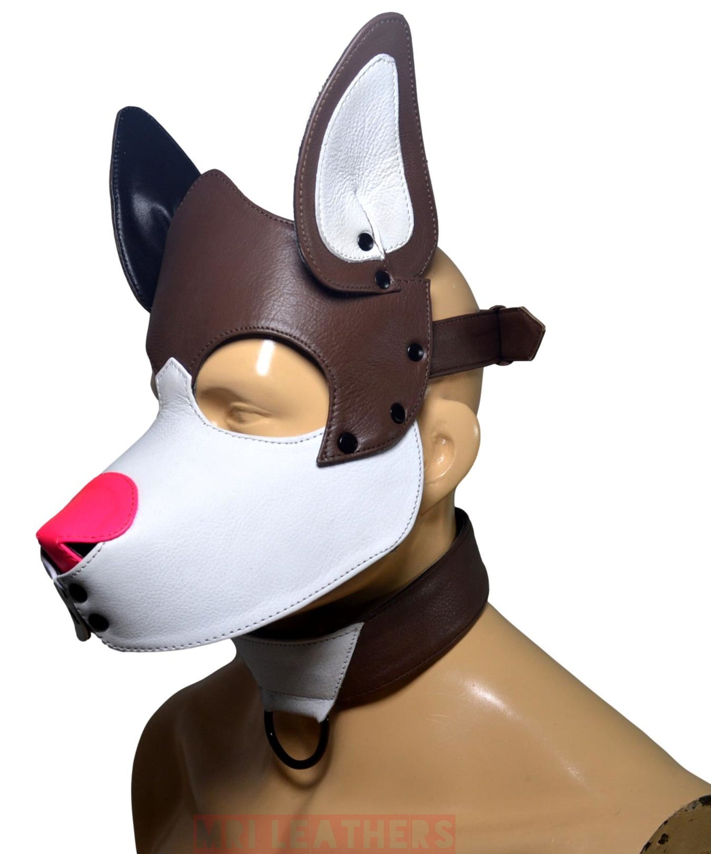 Leather Dog Mask Leather Dog Mask Dog Hood Pet Play Hood Puppy Mask White - MRI Leathers