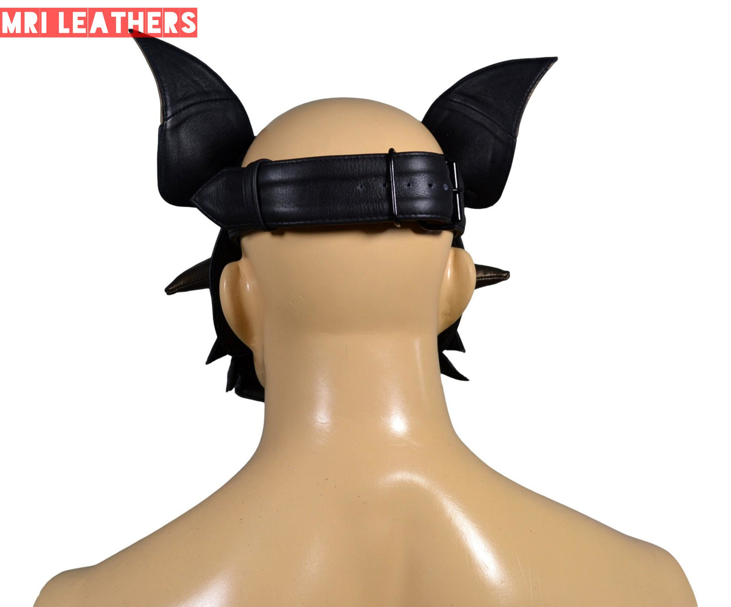 Leather Dog Mask Leather Pup Mask Dog Hood Pet Play Hood with horns - MRI Leathers