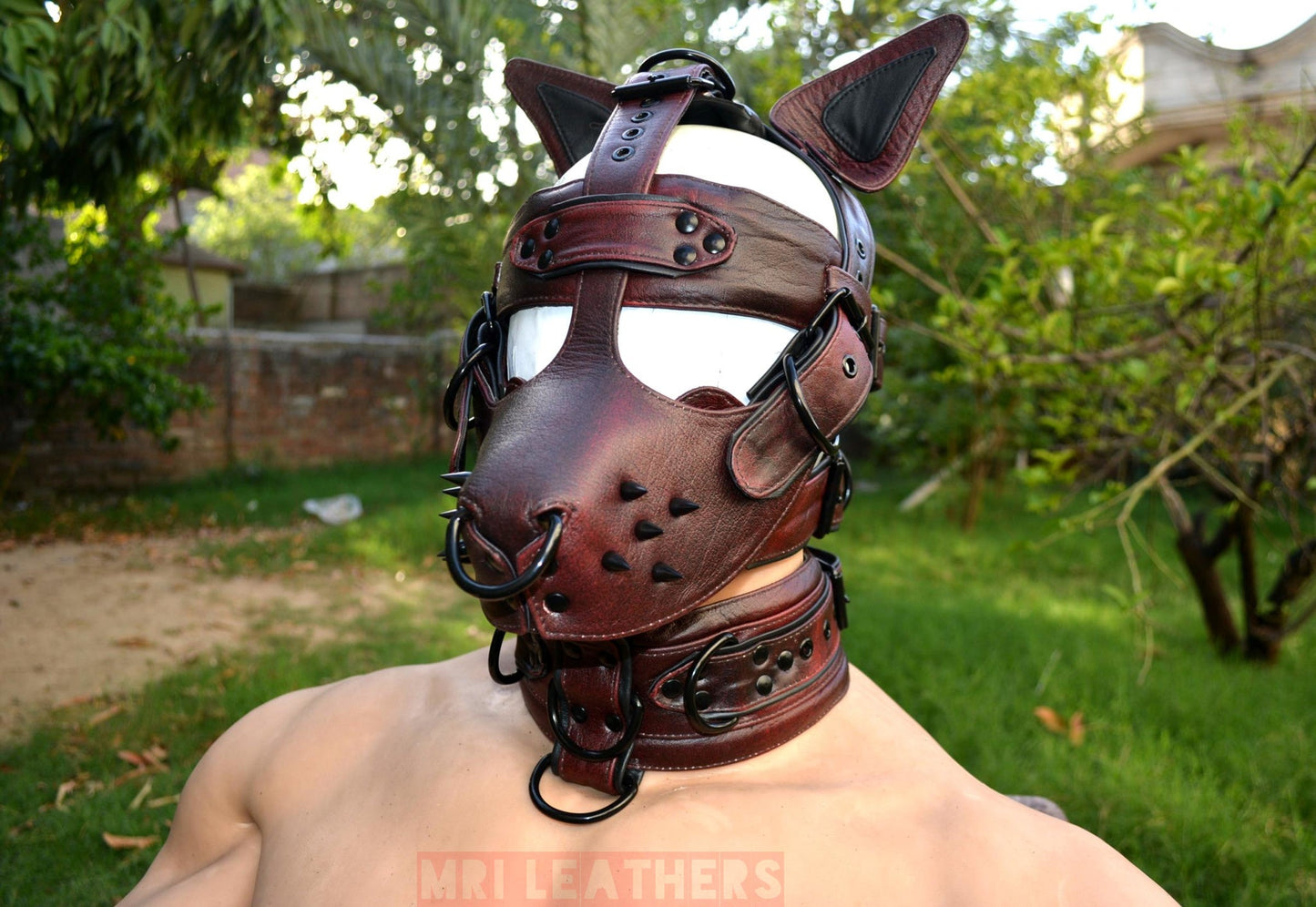 Leather Gear Face Hood Fetish Bondage Muzzle Gag dildo rings buckles - MRI Leathers